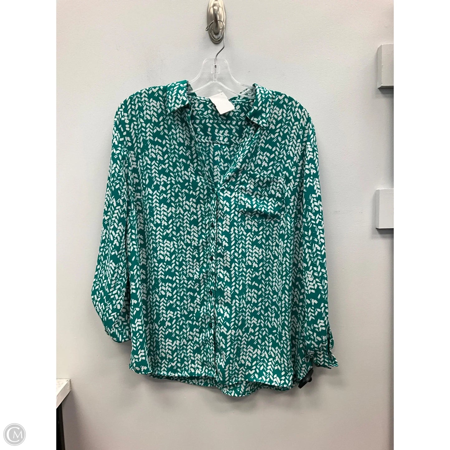 Top Long Sleeve By Clothes Mentor In Green & White, Size: L