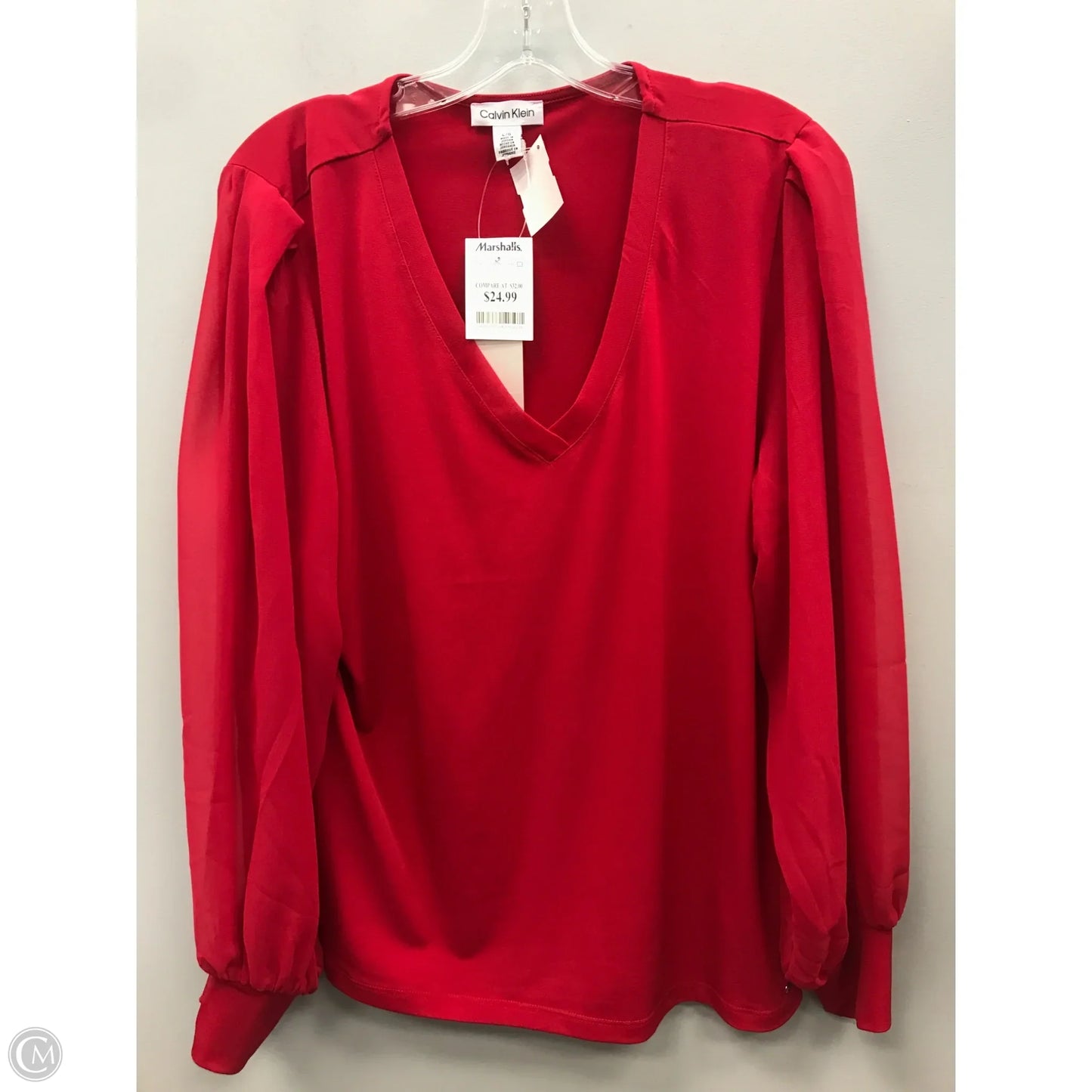 Top Long Sleeve By Calvin Klein In Red, Size: L
