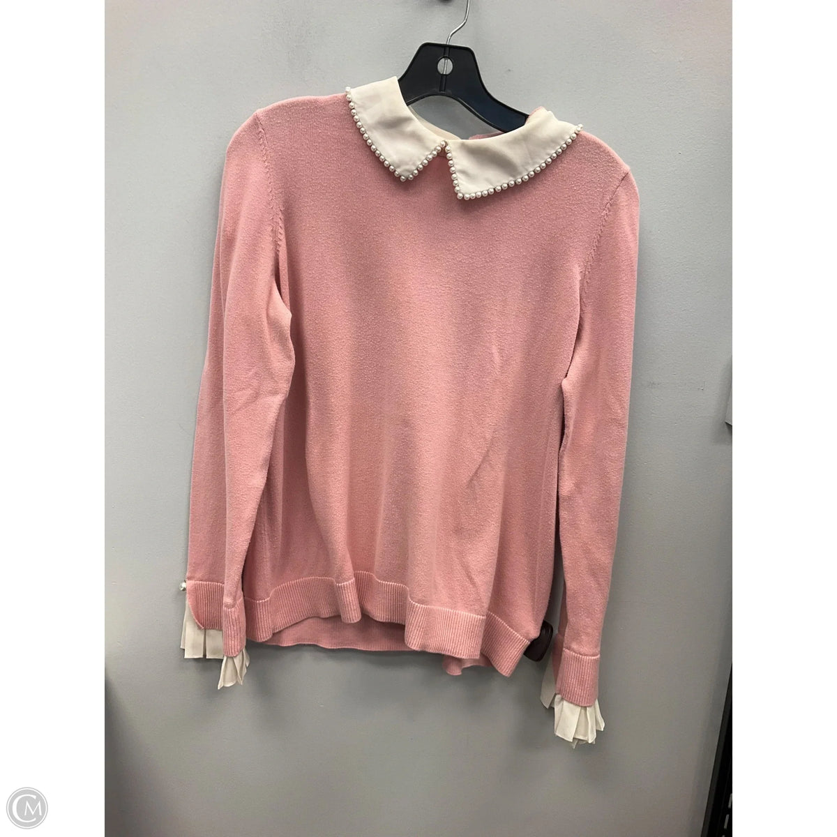 Top Long Sleeve By Cece In Pink & White, Size: L