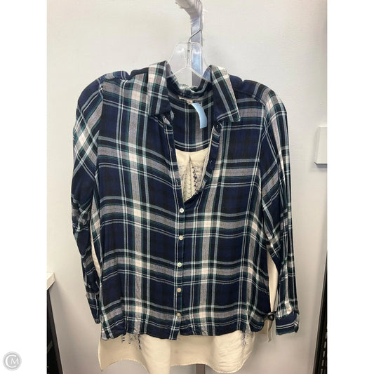 Top Long Sleeve By Jane And Delancey In Blue & Cream, Size: M