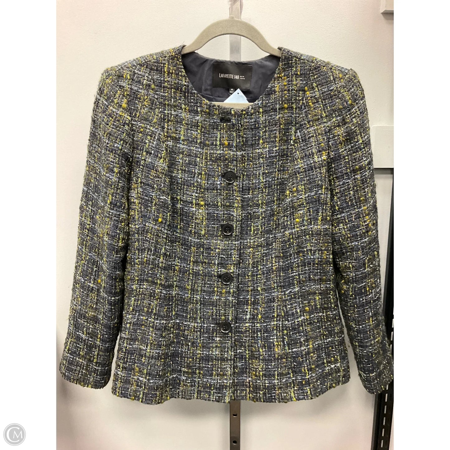 Blazer Designer By Lafayette 148 In Blue & Green, Size: 14