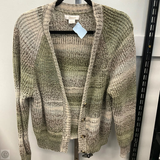Sweater Cardigan By Natural Reflections In Green & Grey, Size: M