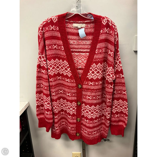 Sweater Cardigan By Loft In Red & White, Size: Xl