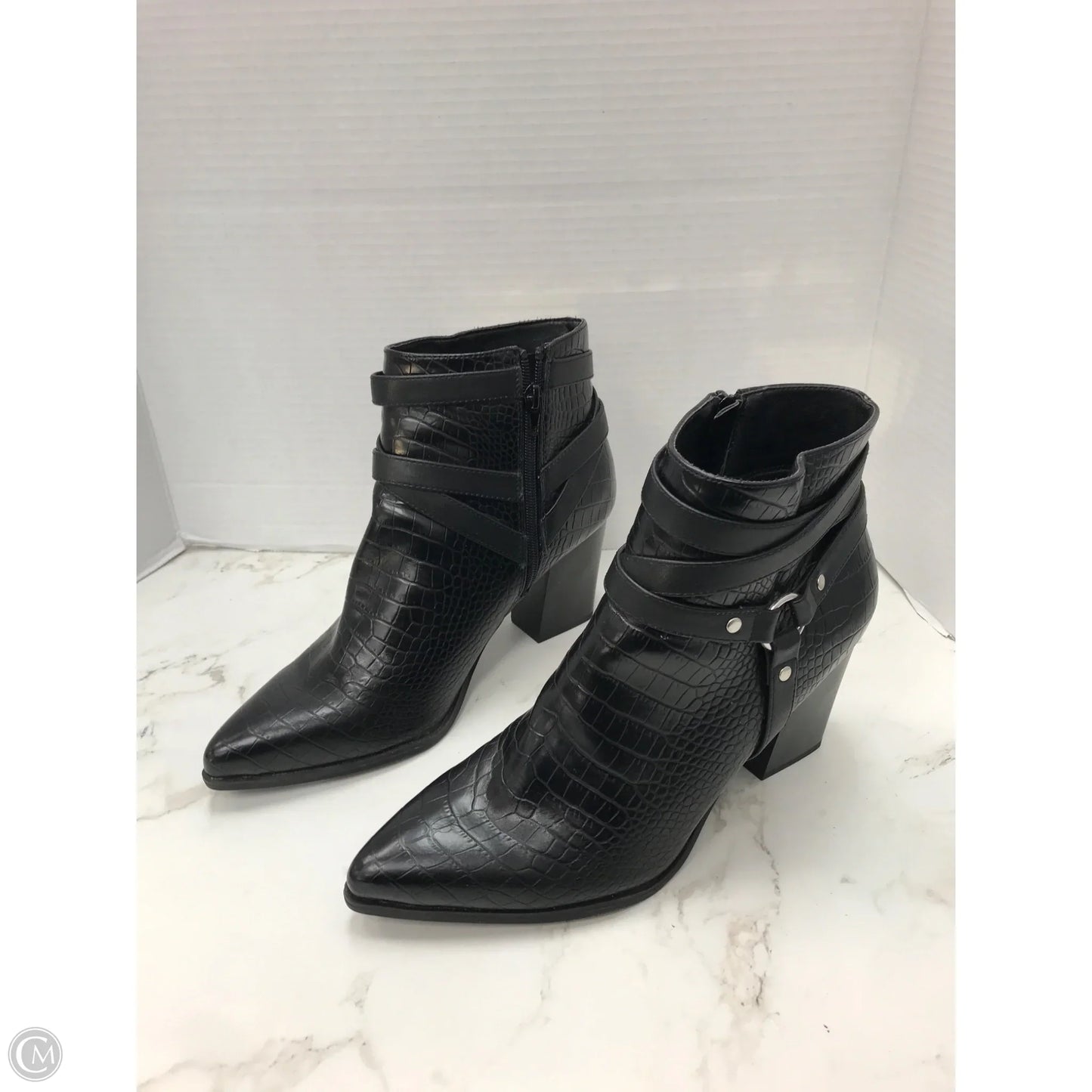 Boots Ankle Heels By Just Fab In Black, Size: 10