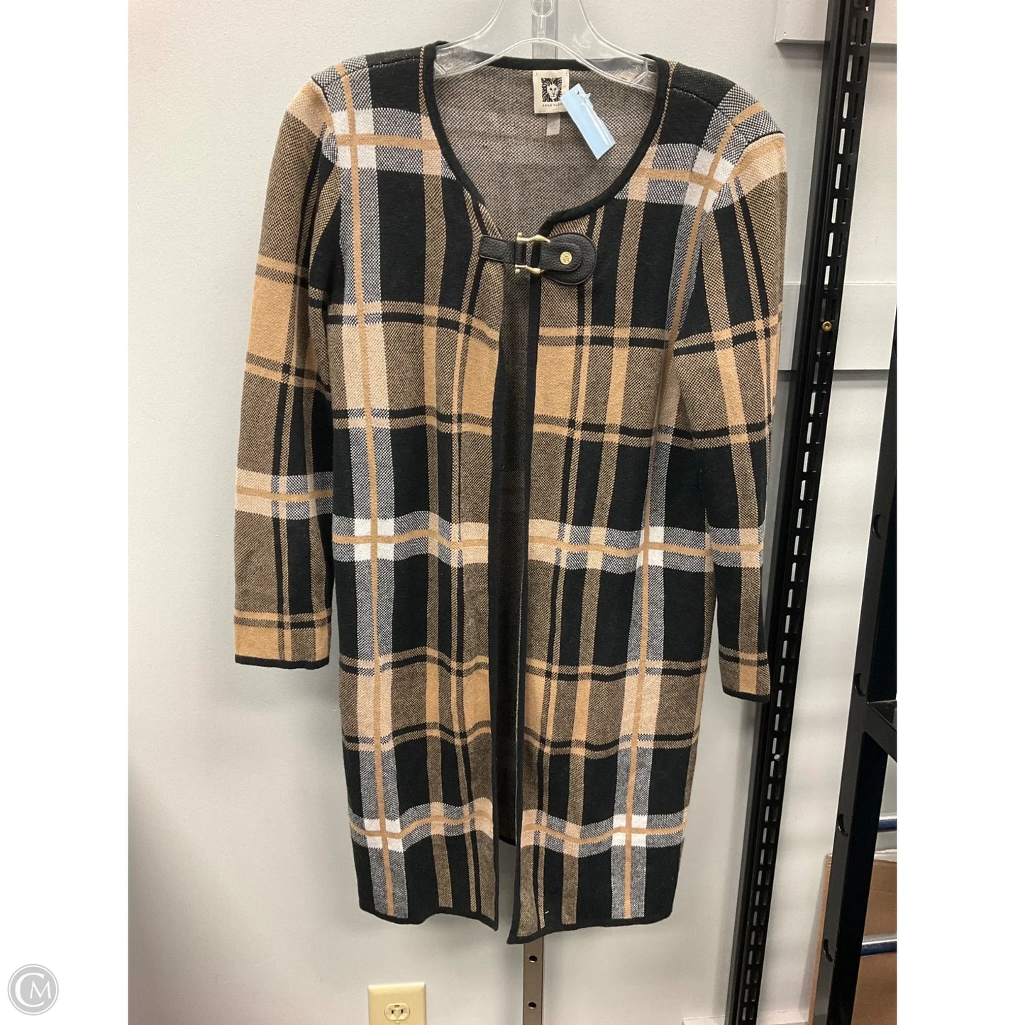 Sweater Cardigan By Anne Klein In Plaid Pattern, Size: S