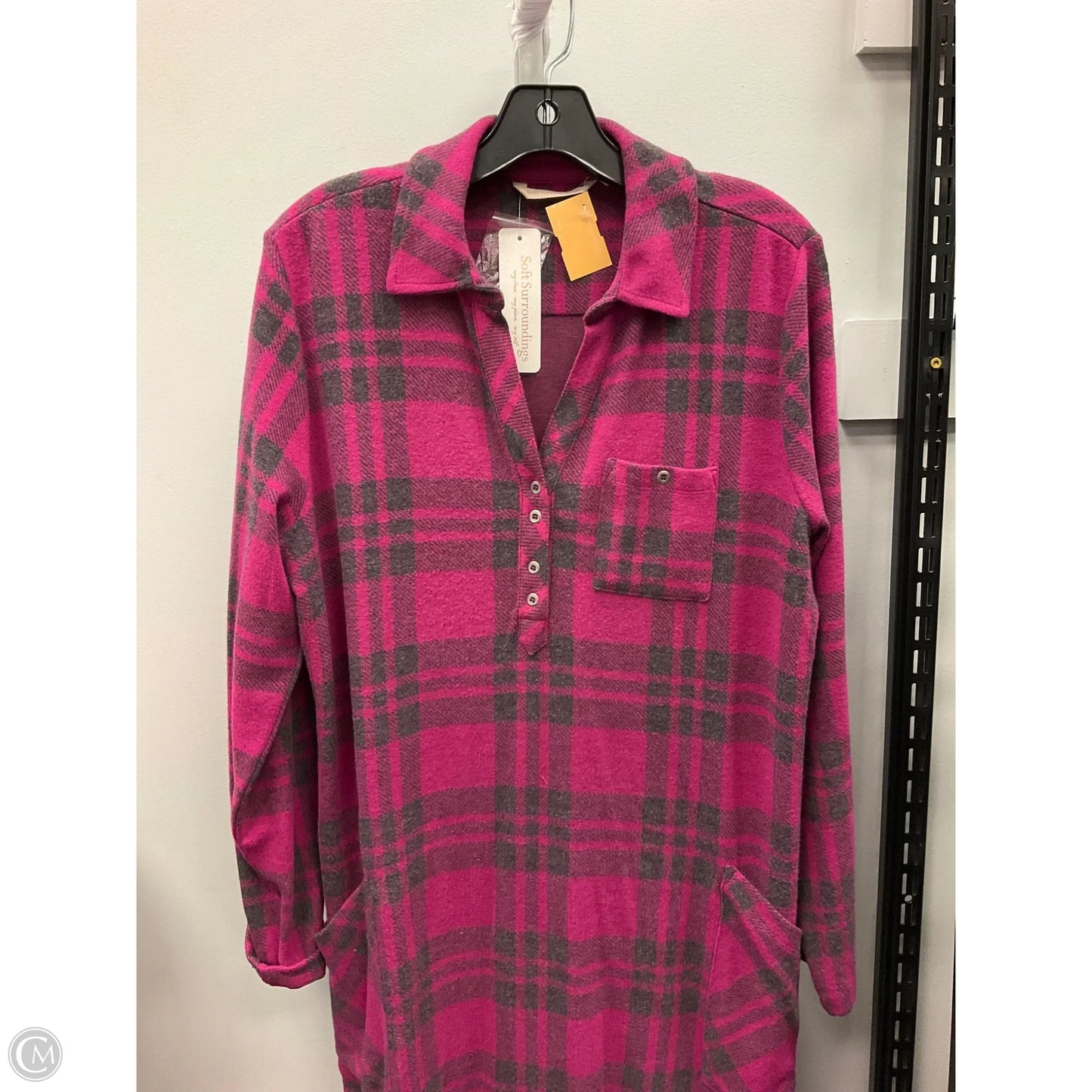 Dress Sweater By Soft Surroundings In Plaid Pattern, Size: L