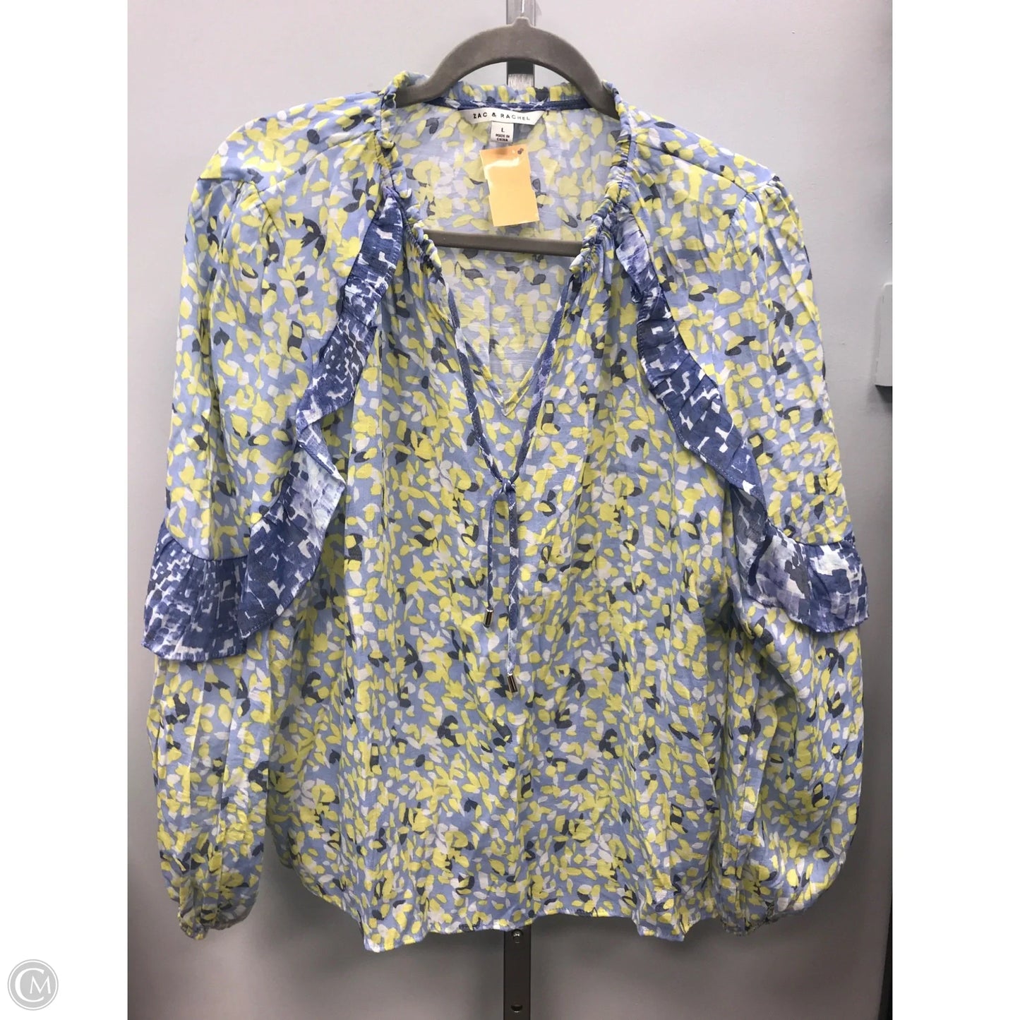 Top Long Sleeve By Zac And Rachel In Blue & Yellow, Size: L