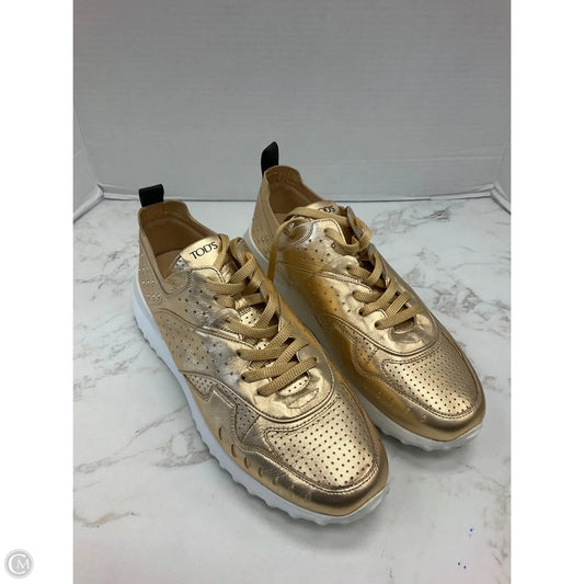 Shoes Luxury Designer By Tods In Gold, Size: 9
