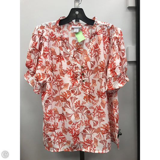Top Short Sleeve By Liz Claiborne In Orange & White, Size: Lp