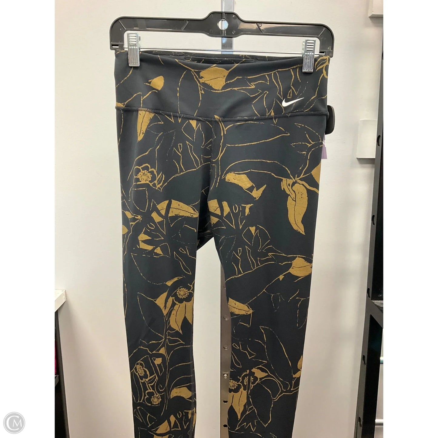 Athletic Leggings By Nike Apparel In Black & Gold, Size: M