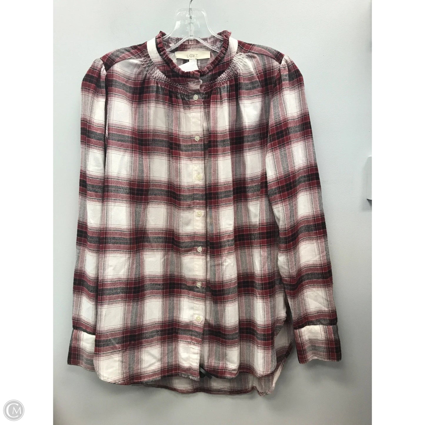 Top Long Sleeve By Loft In Plaid Pattern, Size: S