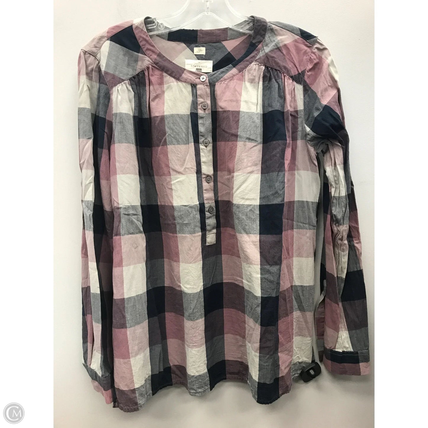 Top Long Sleeve By Loft In Plaid Pattern, Size: S