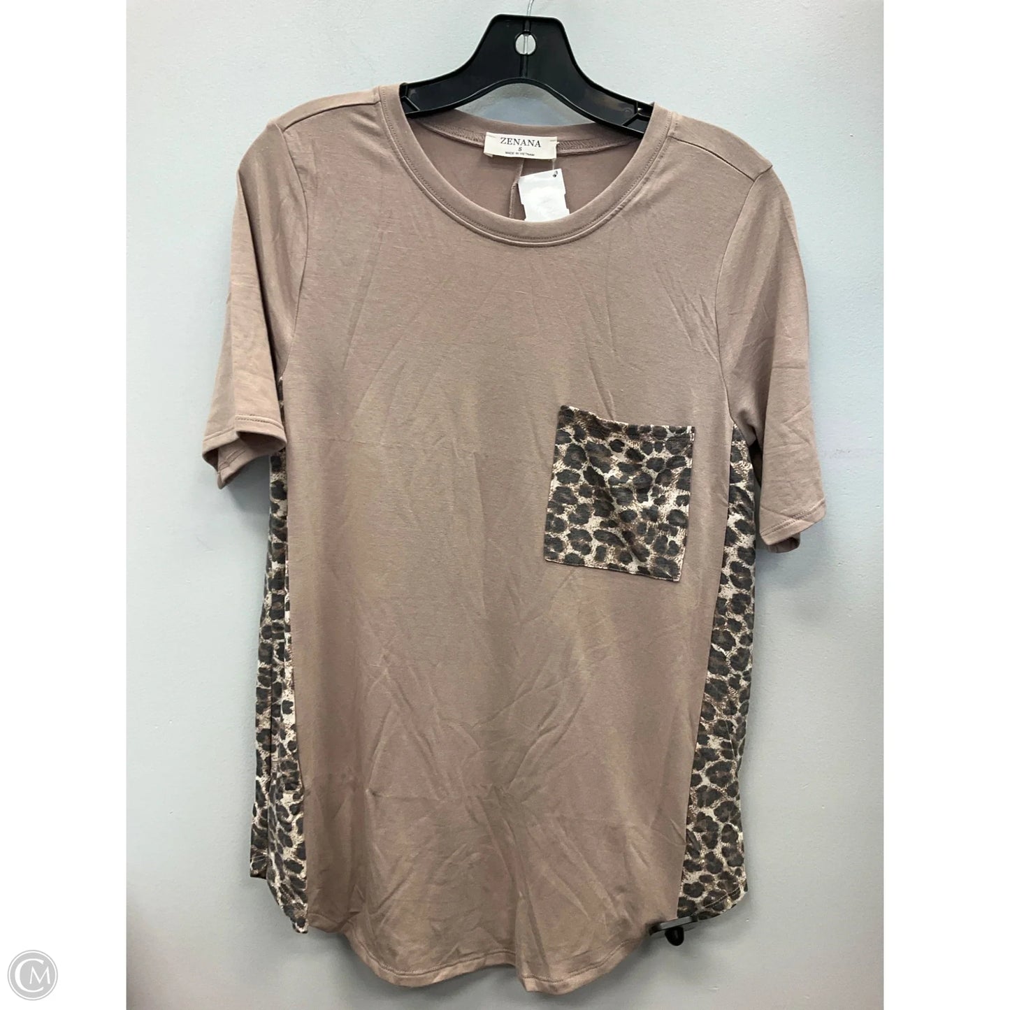 Top Short Sleeve By Zenana In Tan, Size: S