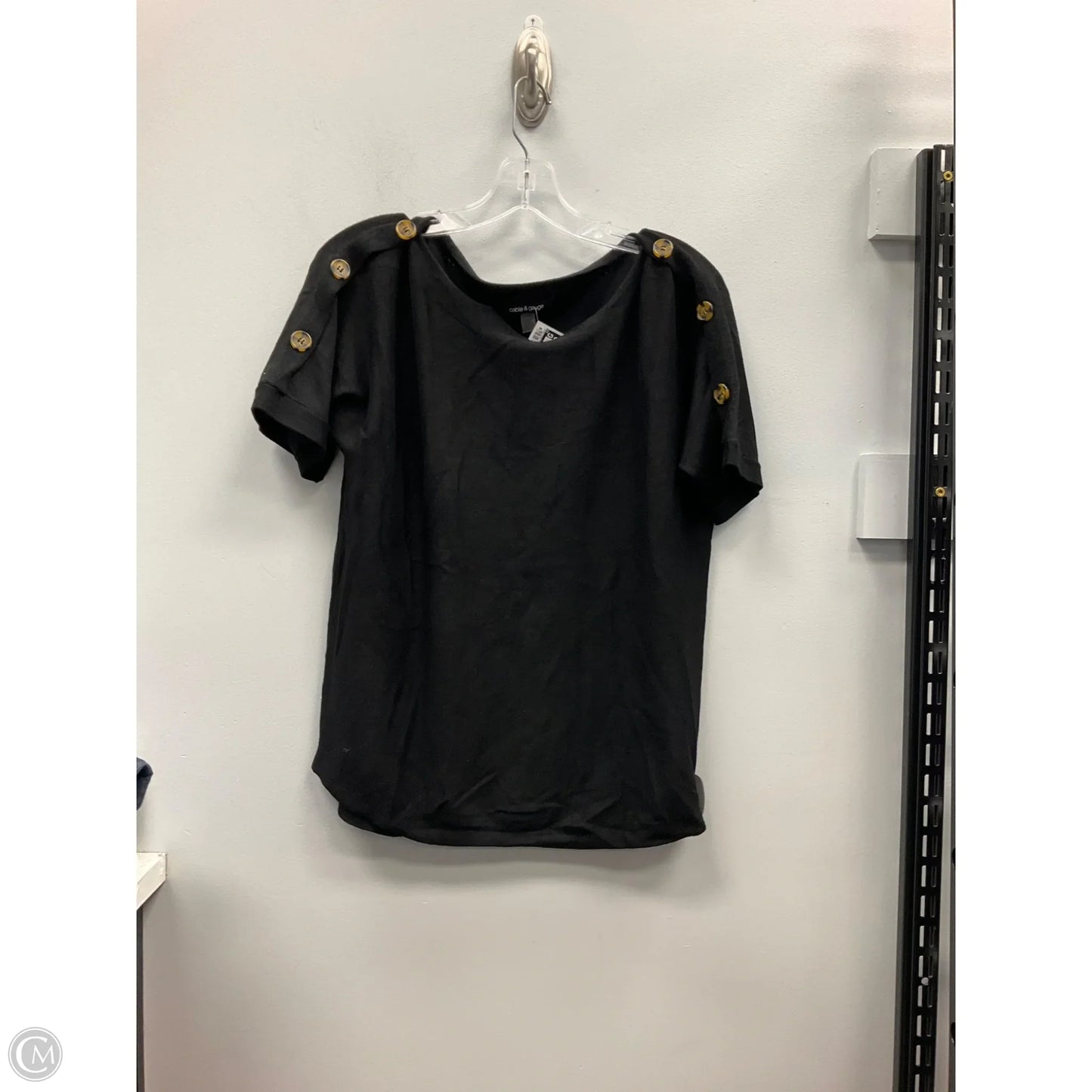 Sweater Short Sleeve By Cable And Gauge In Black, Size: S