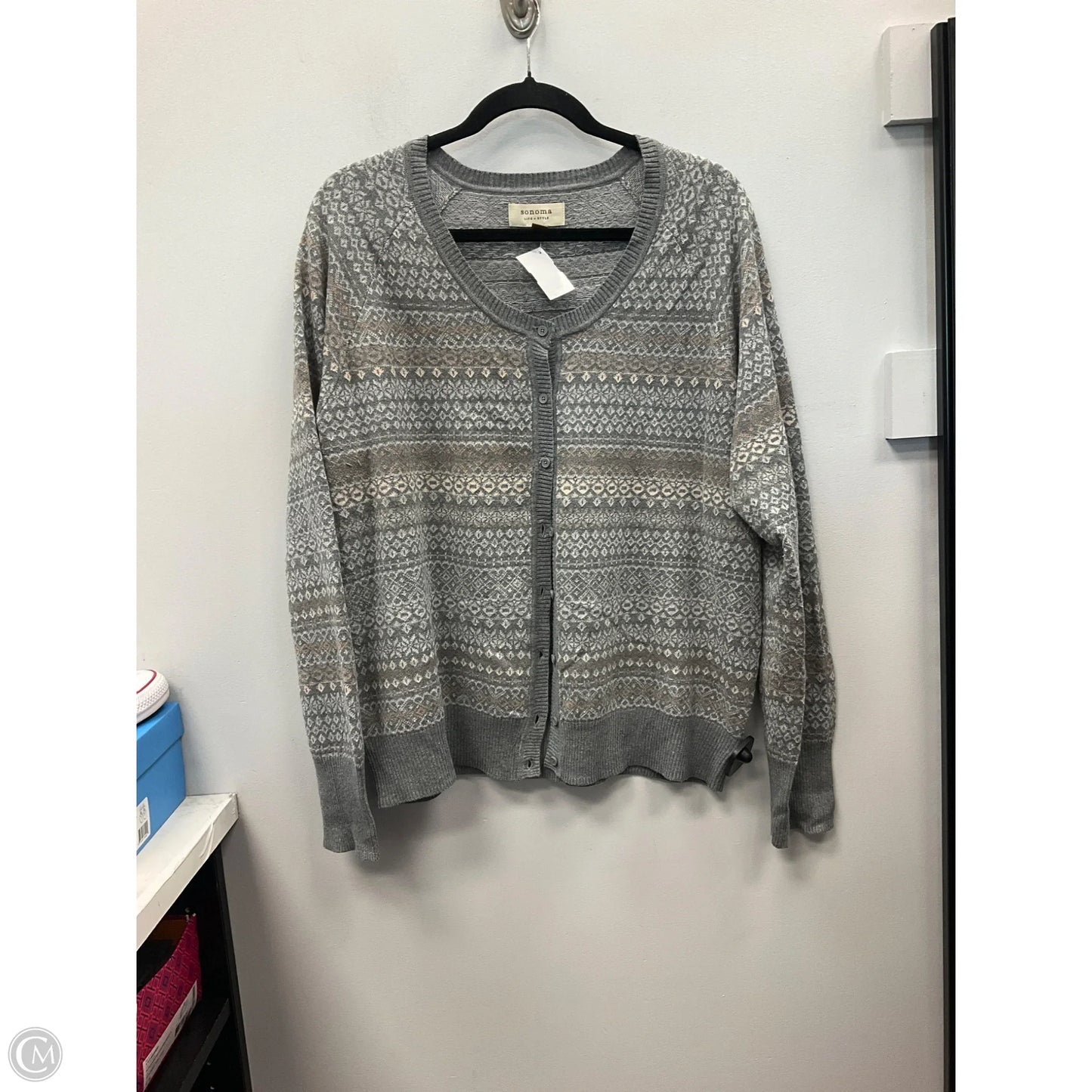 Sweater Cardigan By Sonoma In Grey & Tan, Size: Xl