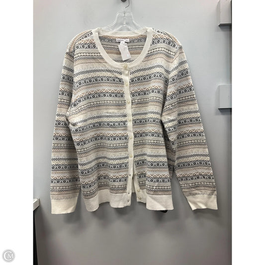 Sweater Cardigan By Croft And Barrow In Cream & Grey, Size: Xxl