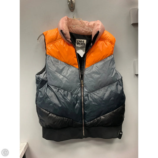 Vest Puffer & Quilted By Love & Sports In Grey & Orange, Size: L
