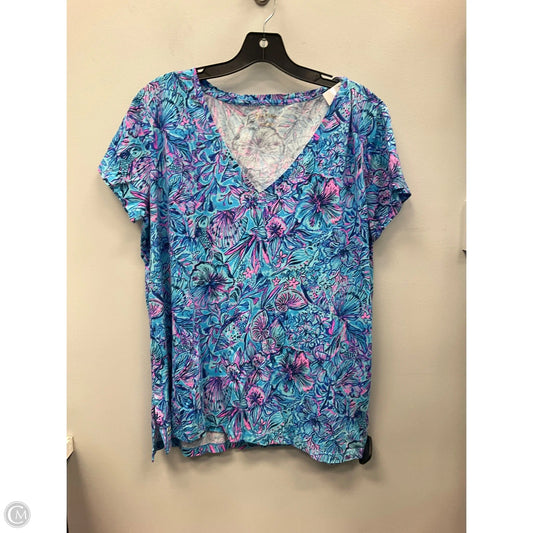 Top Short Sleeve Designer By Lilly Pulitzer In Blue & Pink, Size: Xl