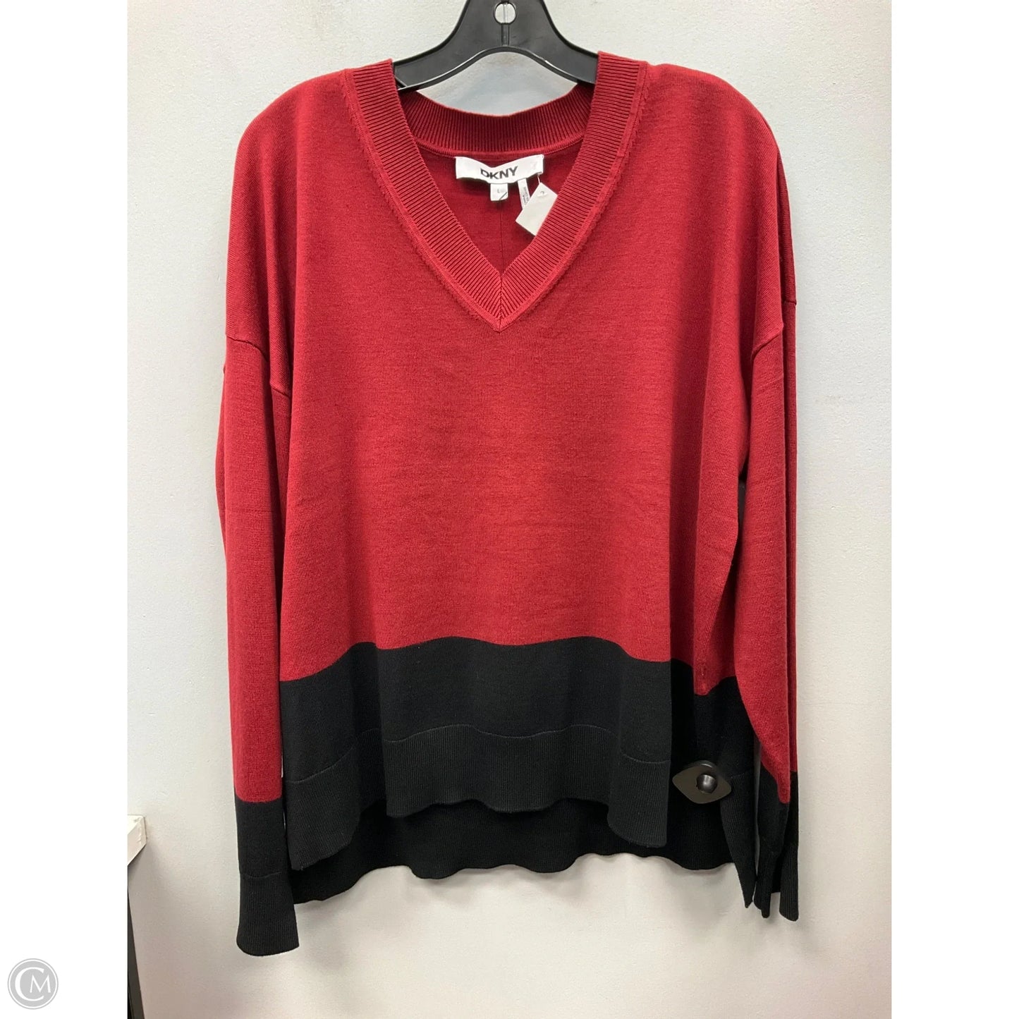 Sweater By Dkny In Black & Red, Size: L