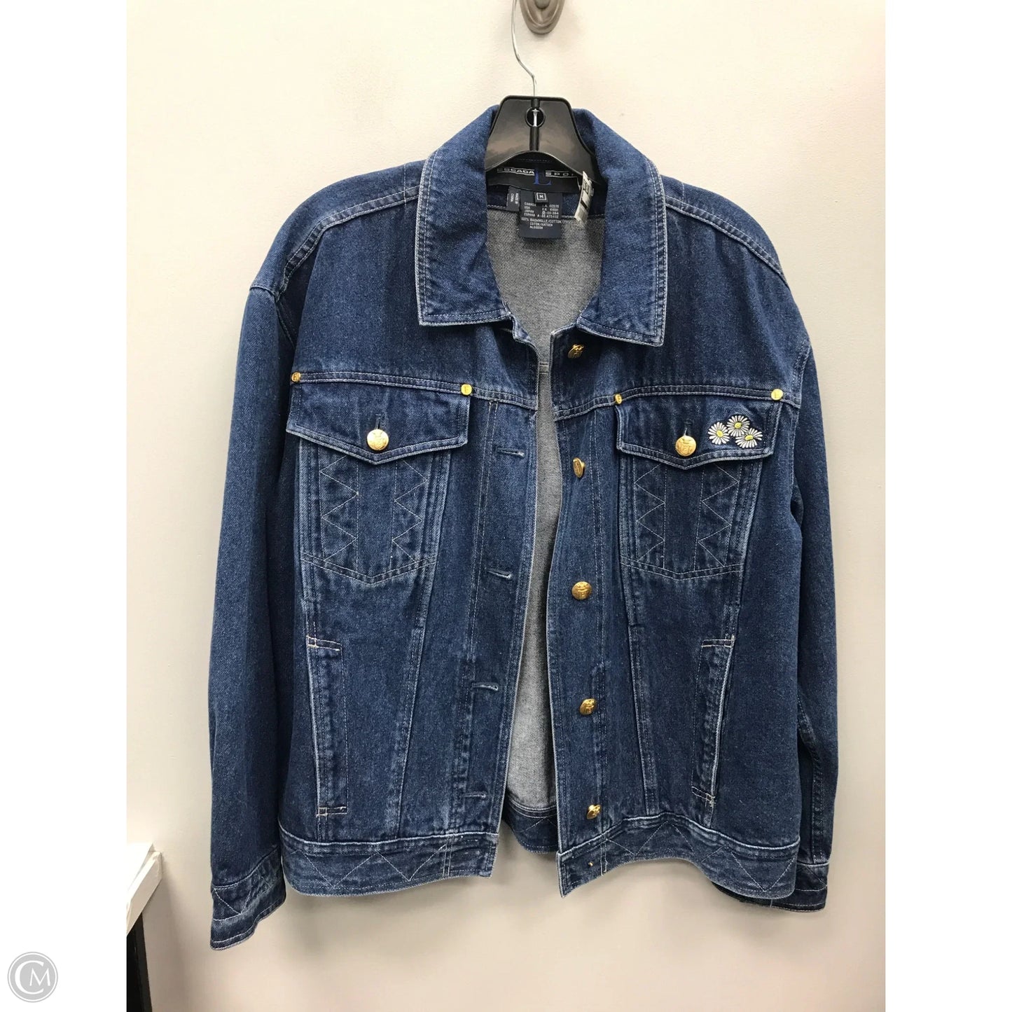 Jacket Designer By Escada In Blue Denim, Size: M