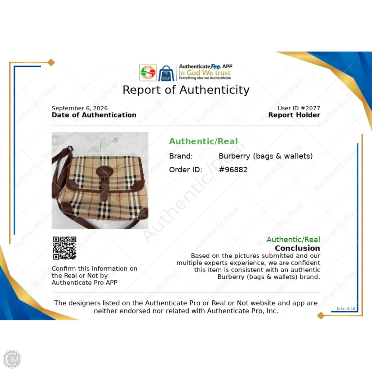 Accessory Luxury Designer Label By Burberry, Size: Medium