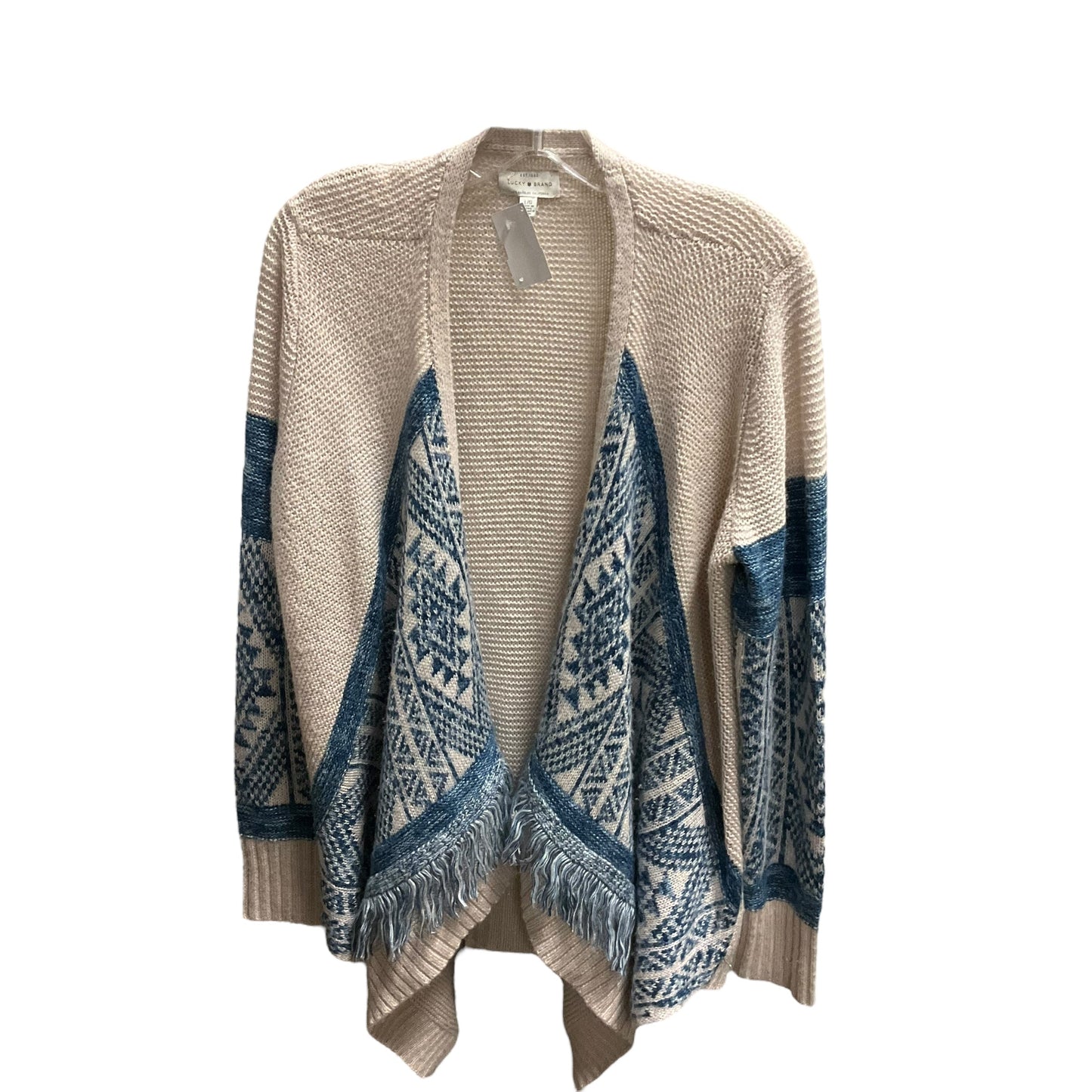 Sweater Cardigan By Lucky Brand In Blue & Tan, Size: L