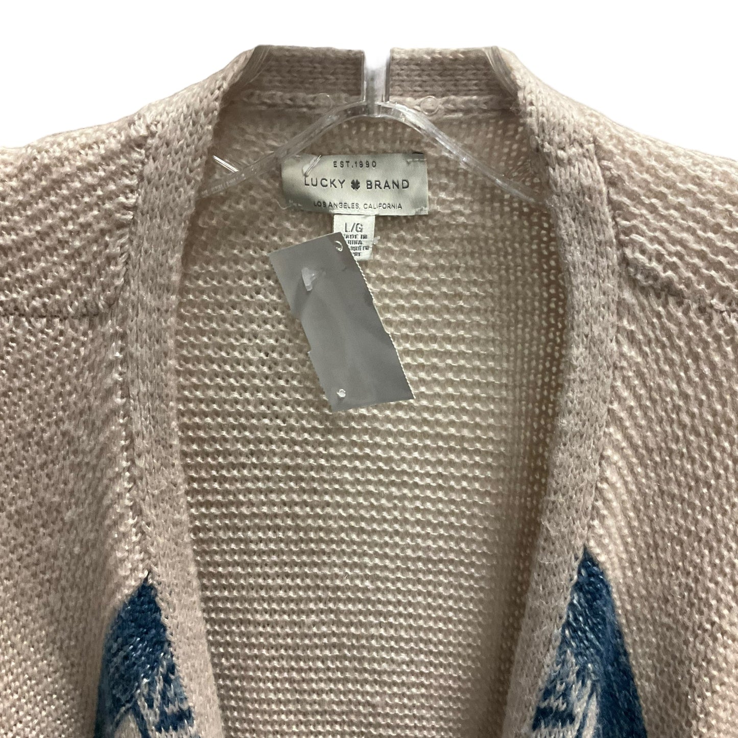 Sweater Cardigan By Lucky Brand In Blue & Tan, Size: L