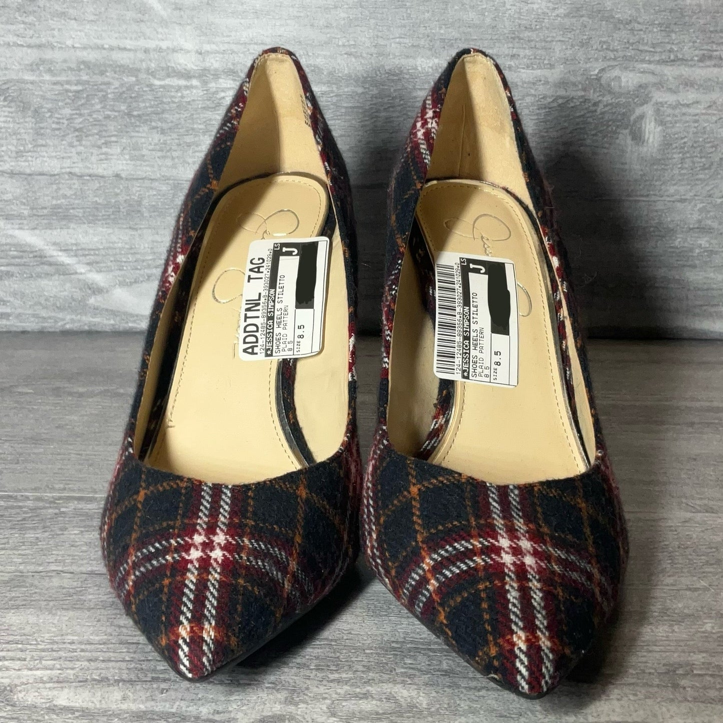 Shoes Heels Stiletto By Jessica Simpson In Plaid Pattern, Size: 8.5