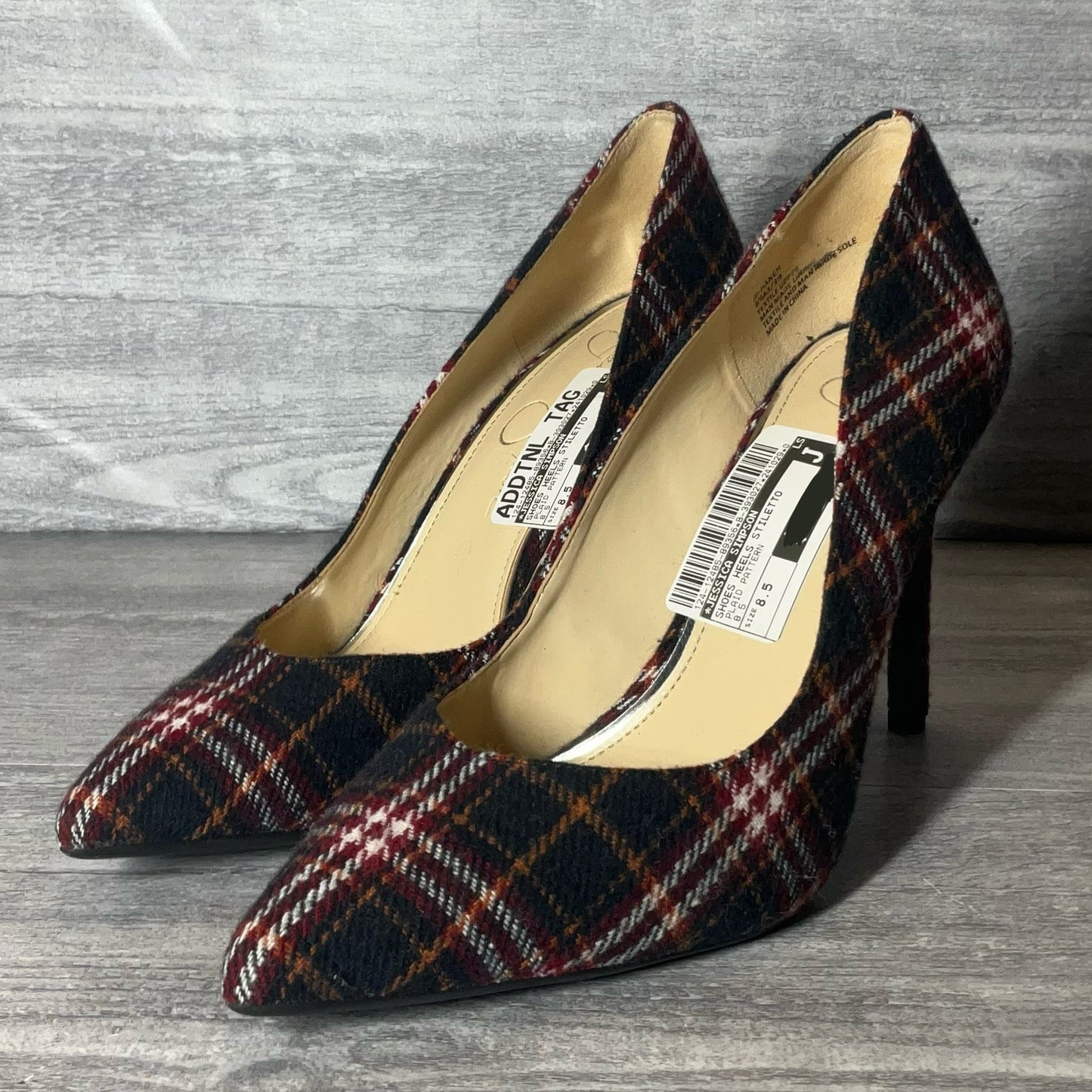 Shoes Heels Stiletto By Jessica Simpson In Plaid Pattern, Size: 8.5