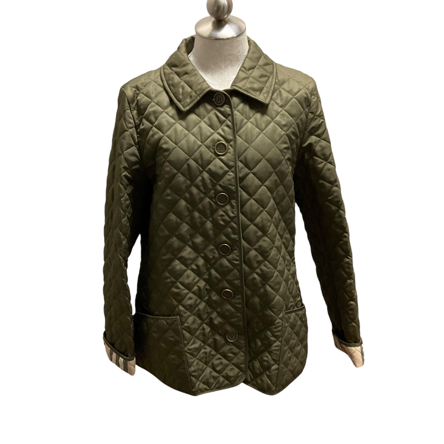 Coat Luxury Designer By Burberry In Green, Size: Xl