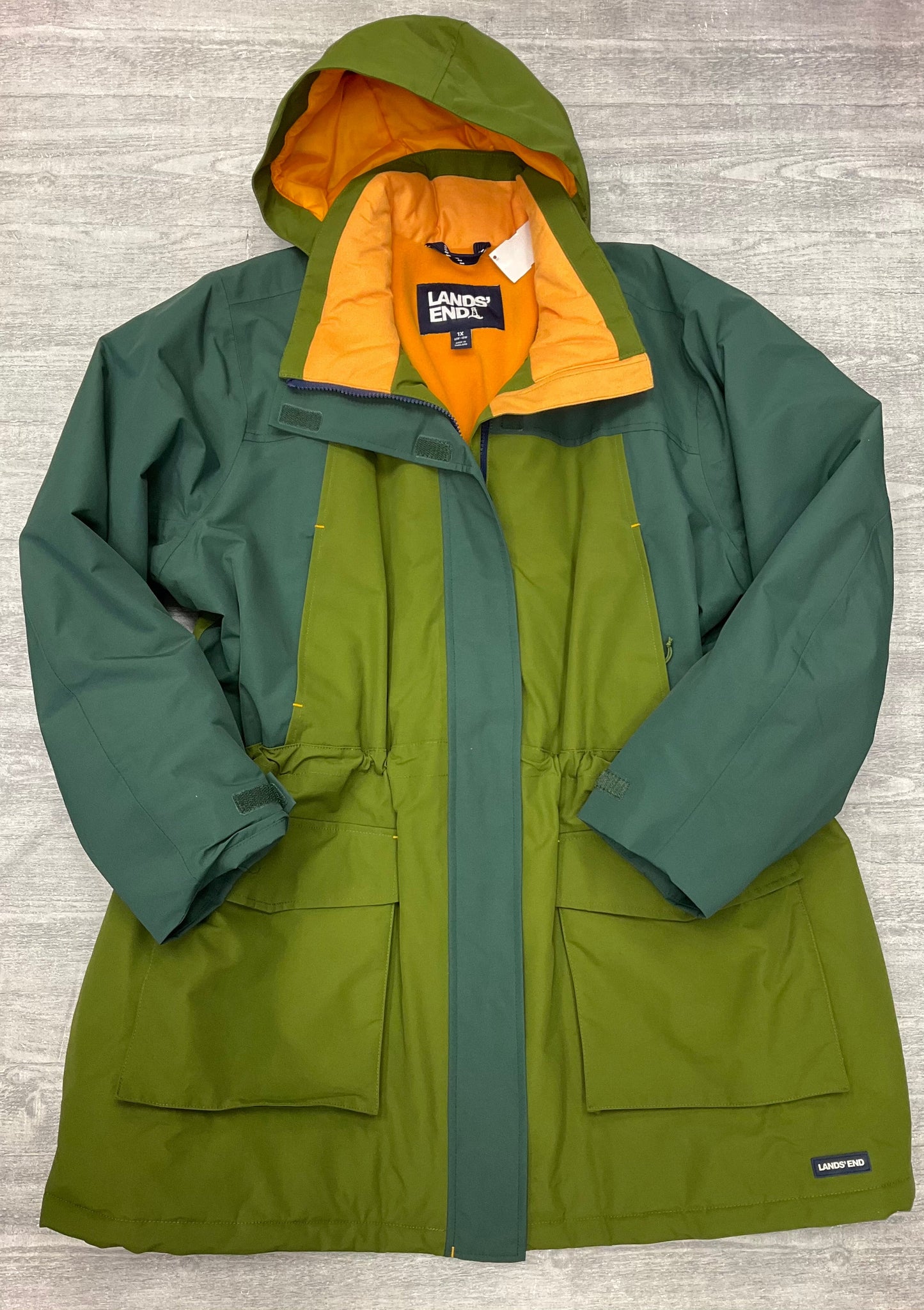 Coat Parka By Lands End In Green & Yellow, Size: 1x