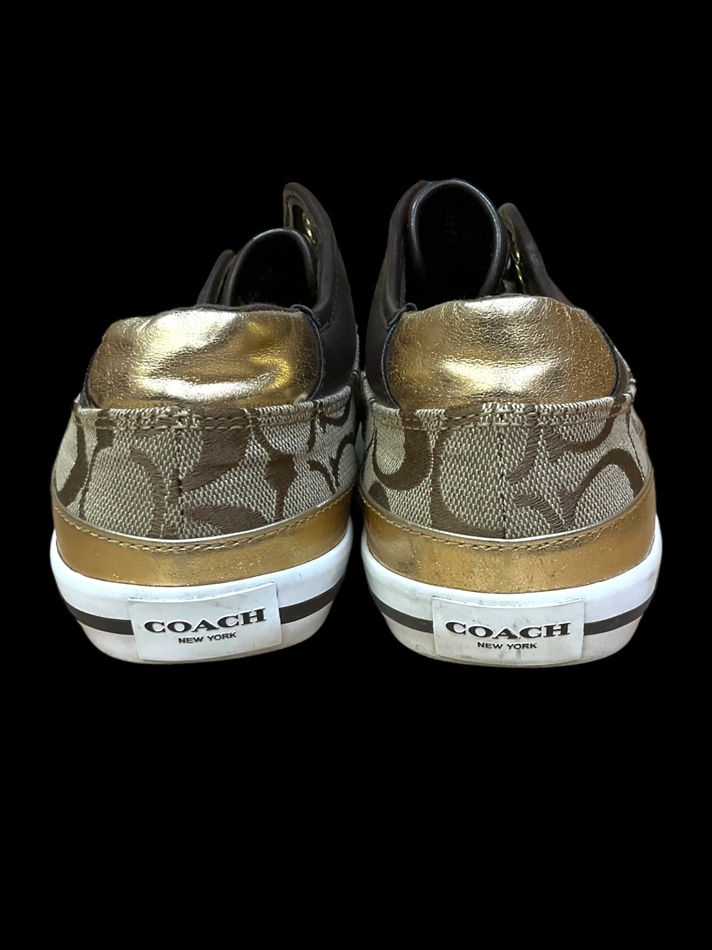 Shoes Designer By Coach In Brown & Gold, Size: 7.5