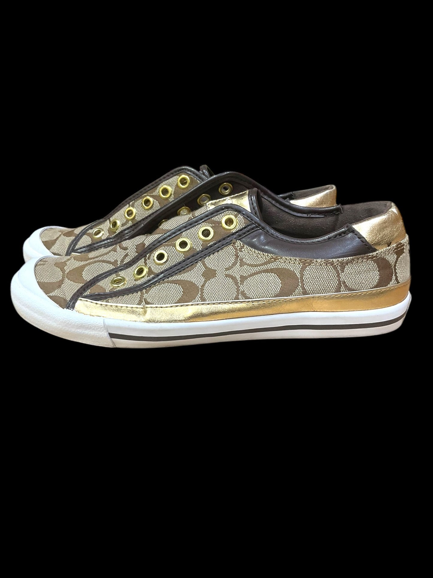 Shoes Designer By Coach In Brown & Gold, Size: 7.5