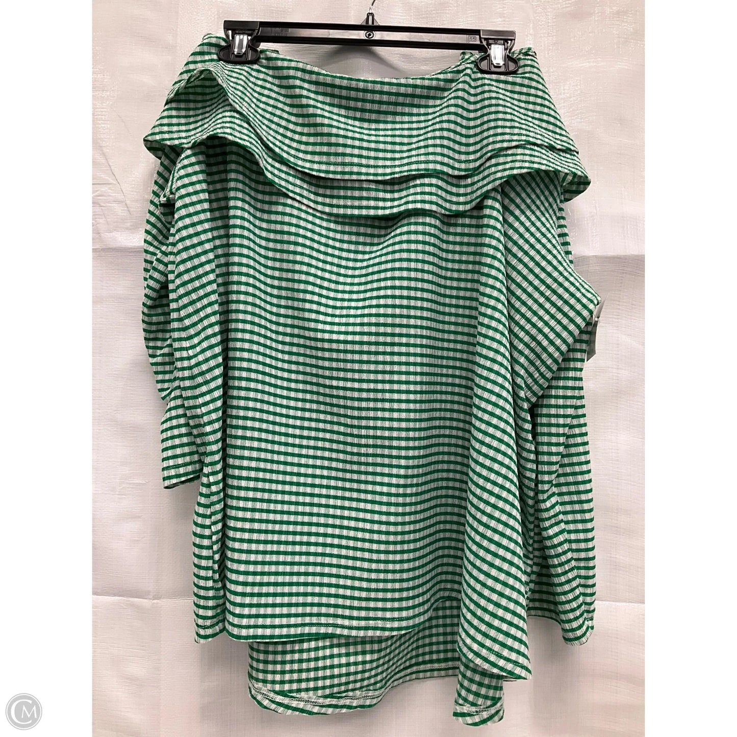 Top 3/4 Sleeve By Cato In Green & White, Size: 22
