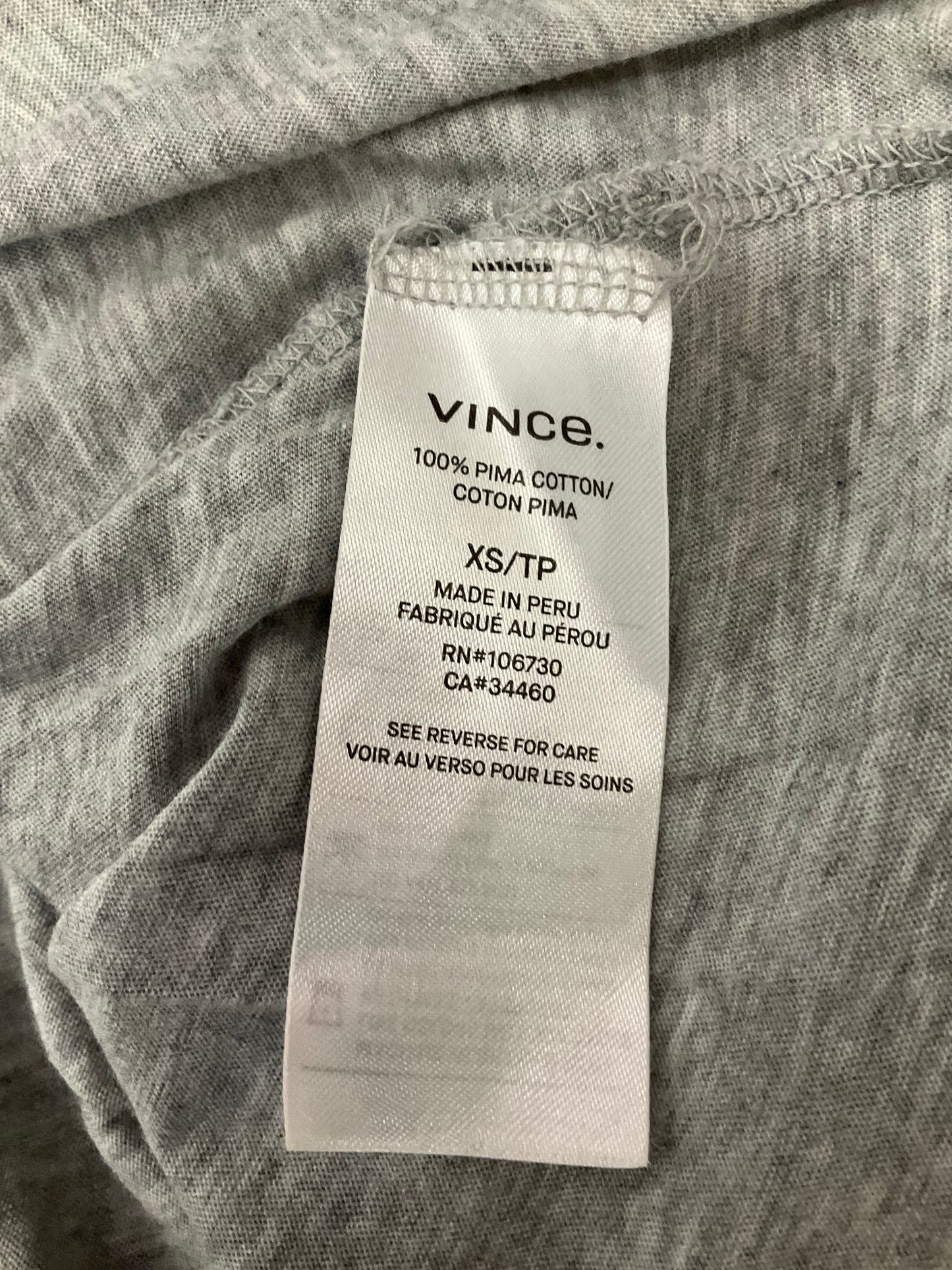 Grey Top Long Sleeve Basic Vince, Size Xs