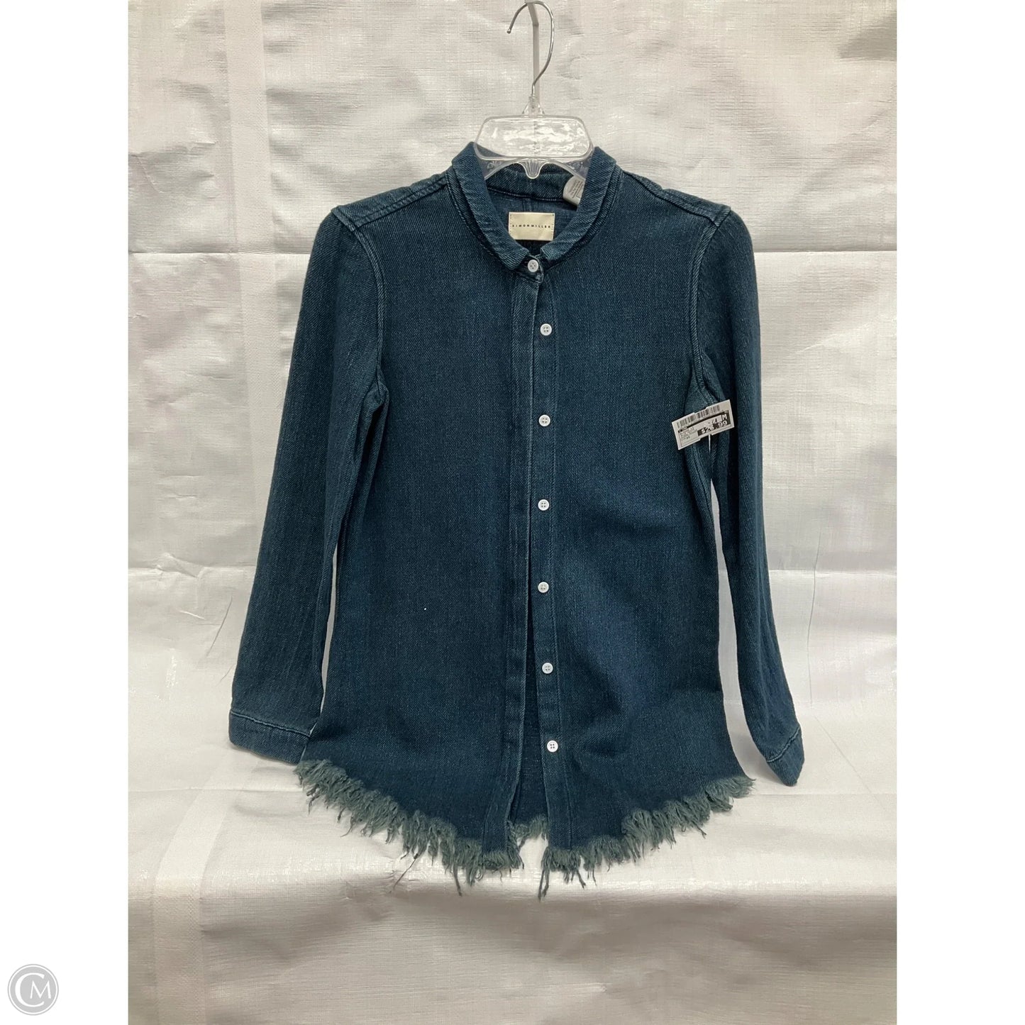 Blouse Long Sleeve By Cma In Blue Denim, Size: Xs