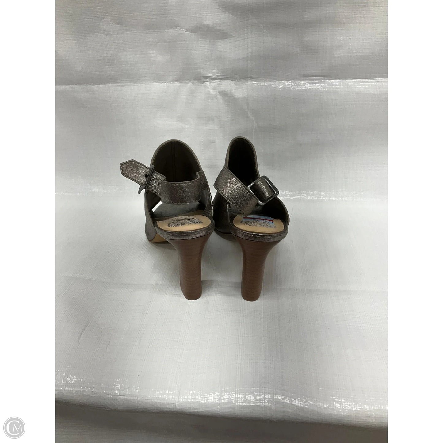 Sandals Heels Stiletto By Vince Camuto In Silver, Size: 9.5