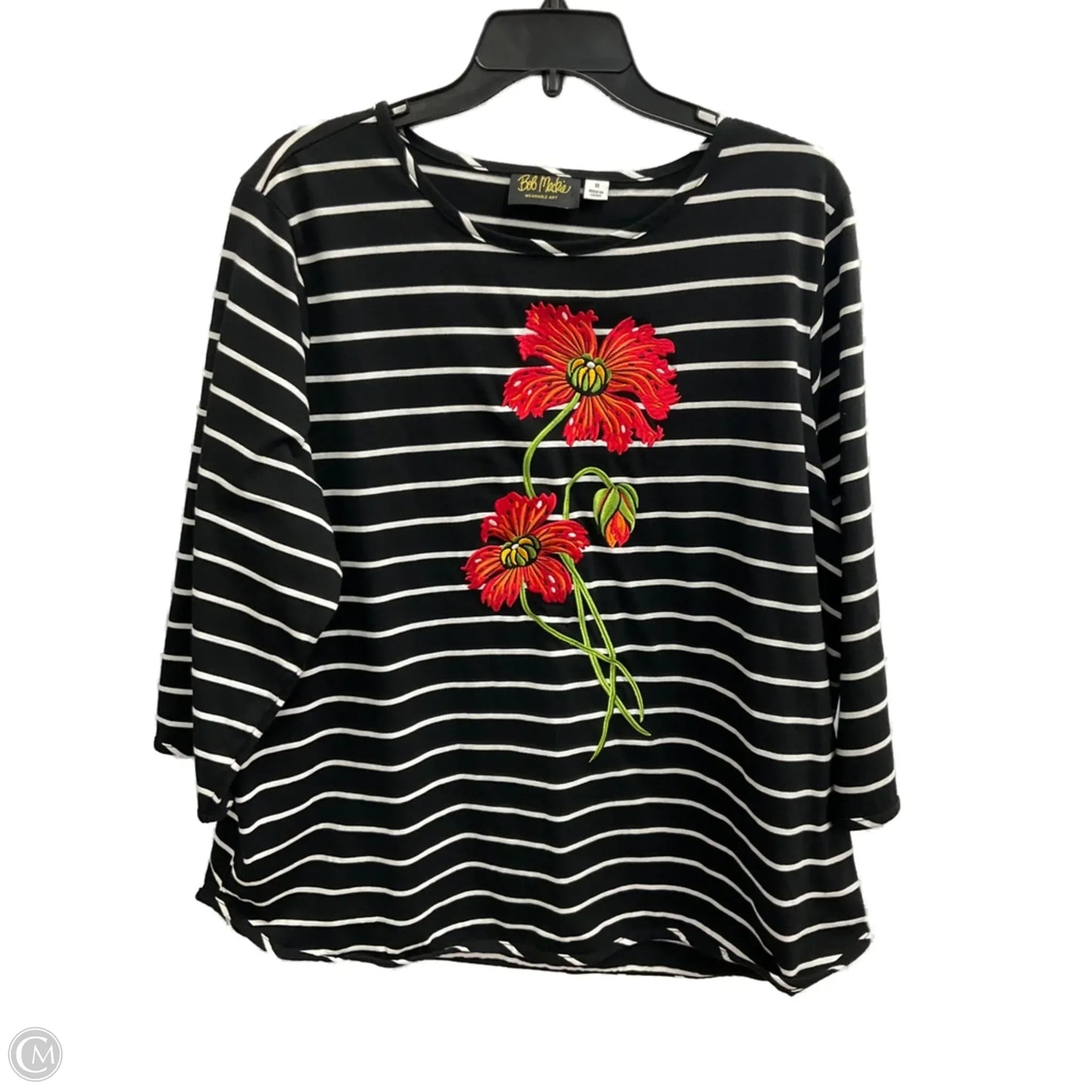 Top 3/4 Sleeve By Bob Mackie Qvc In Striped Pattern, Size: 1x