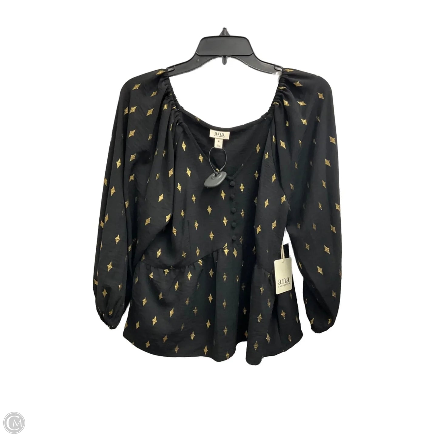 Top Long Sleeve By Ana In Black & Gold, Size: M