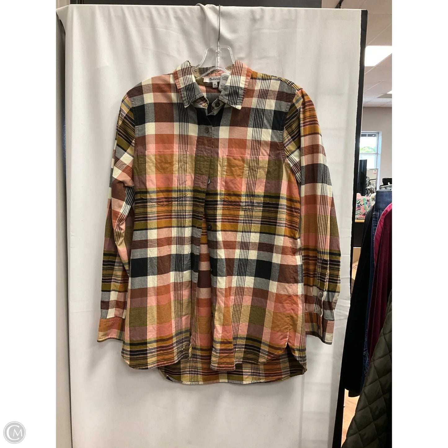 Blouse Long Sleeve By Madewell In Plaid Pattern, Size: Xs