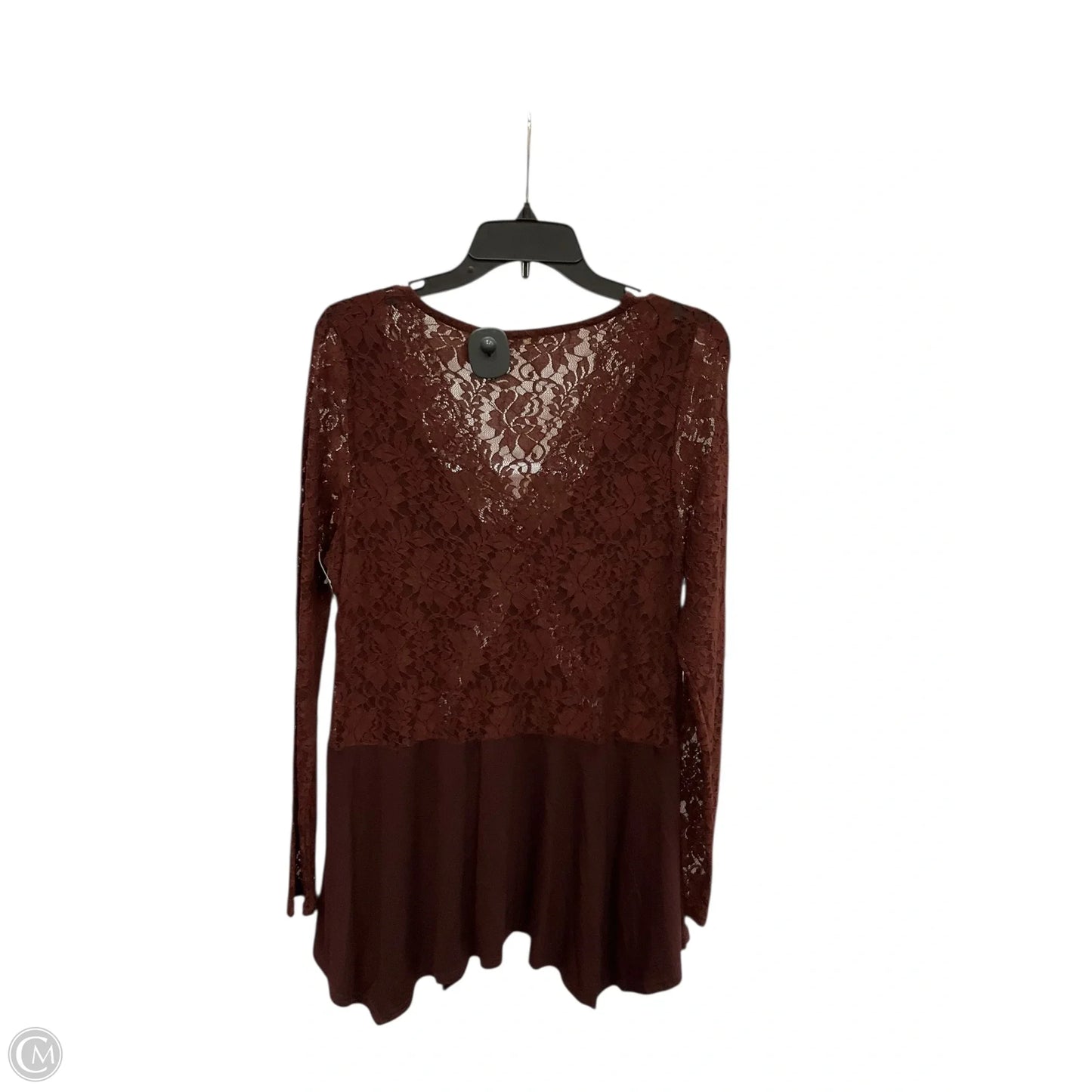 Top Long Sleeve By Gimmicks In Maroon, Size: L