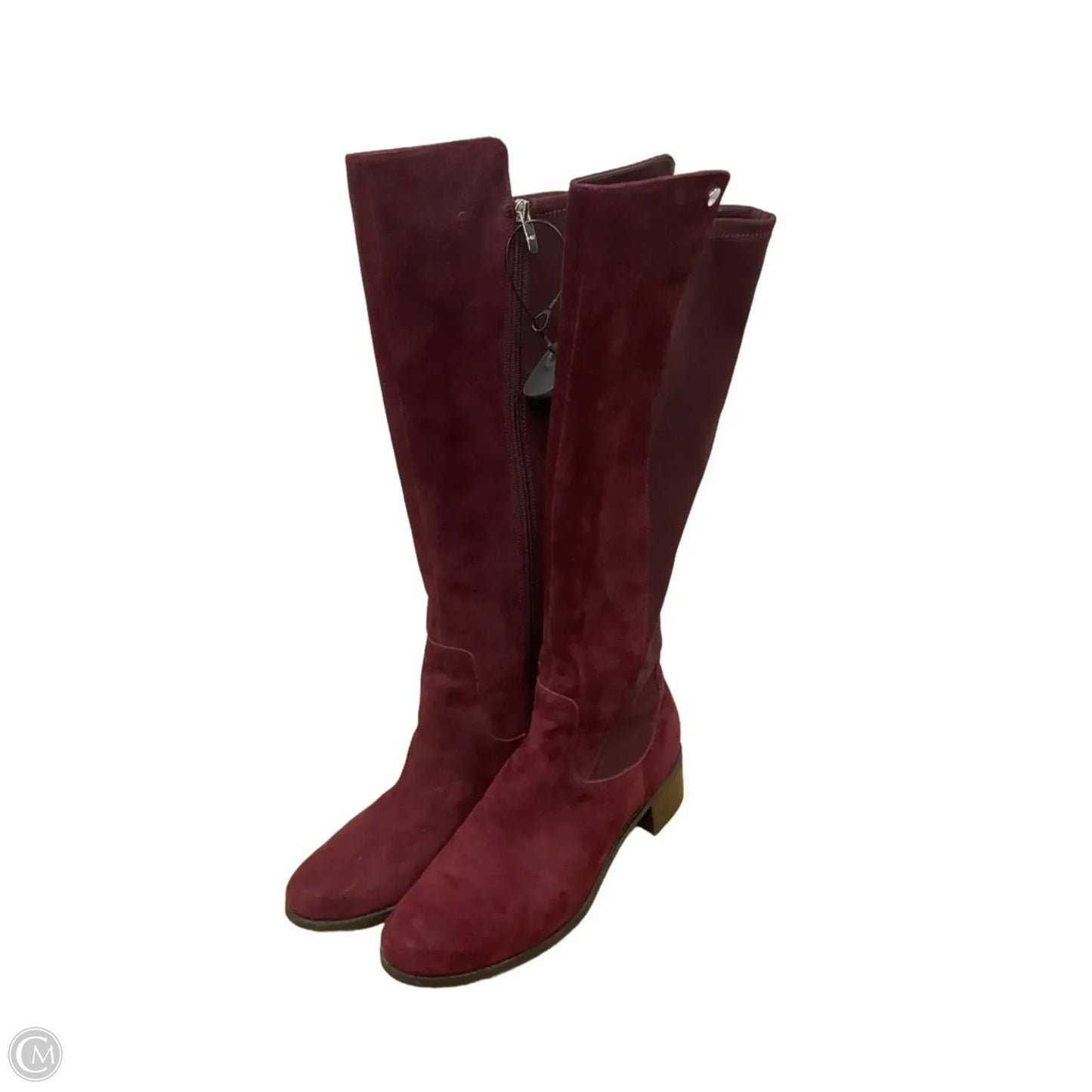Boots Knee Heels By Marc Fisher In Maroon, Size: 8.5