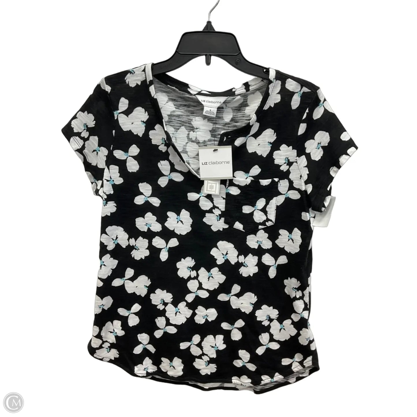 Top Short Sleeve By Liz Claiborne In Black & Blue, Size: M
