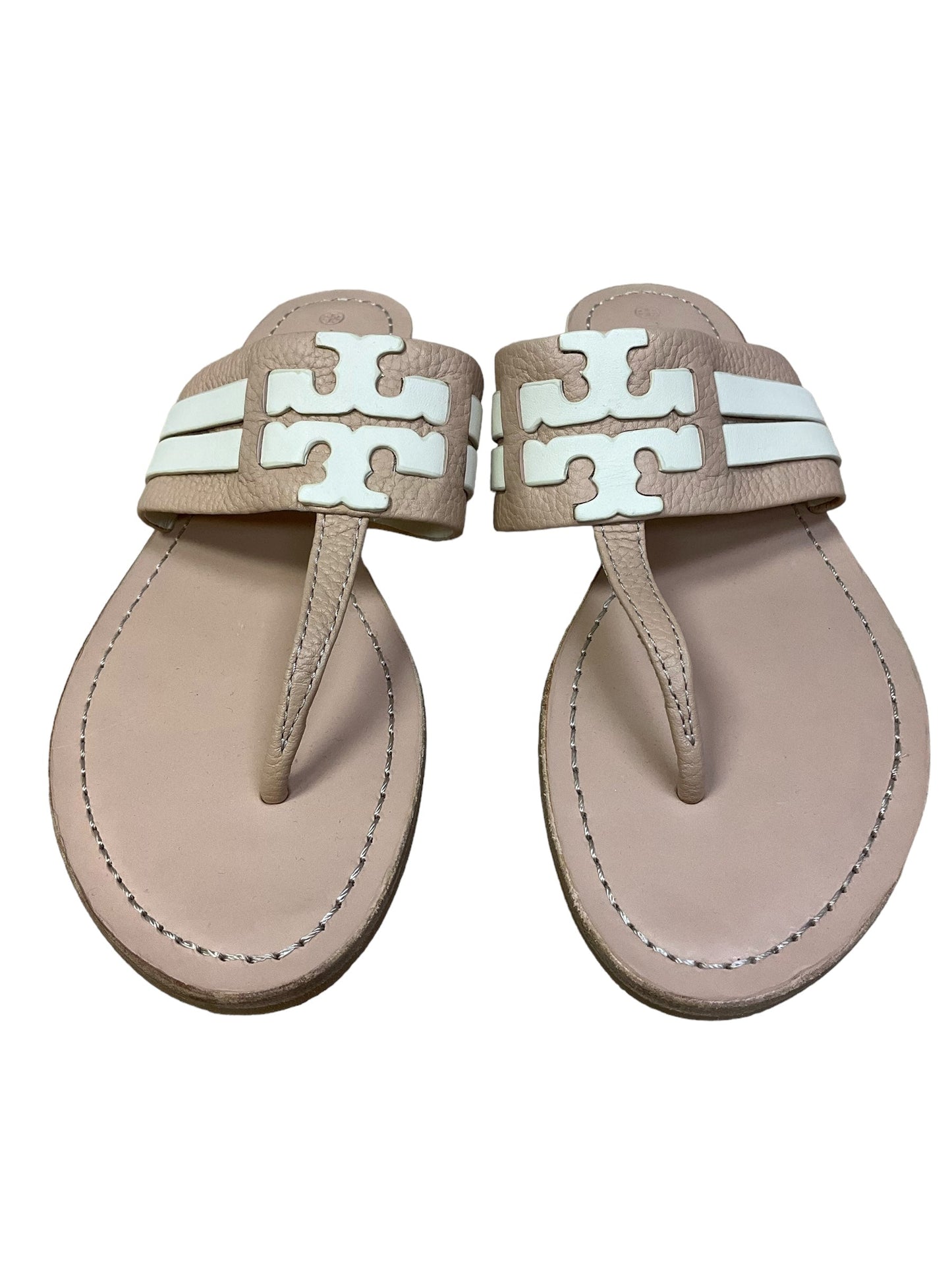 Cream & Tan Sandals Designer Tory Burch, Size 8.5