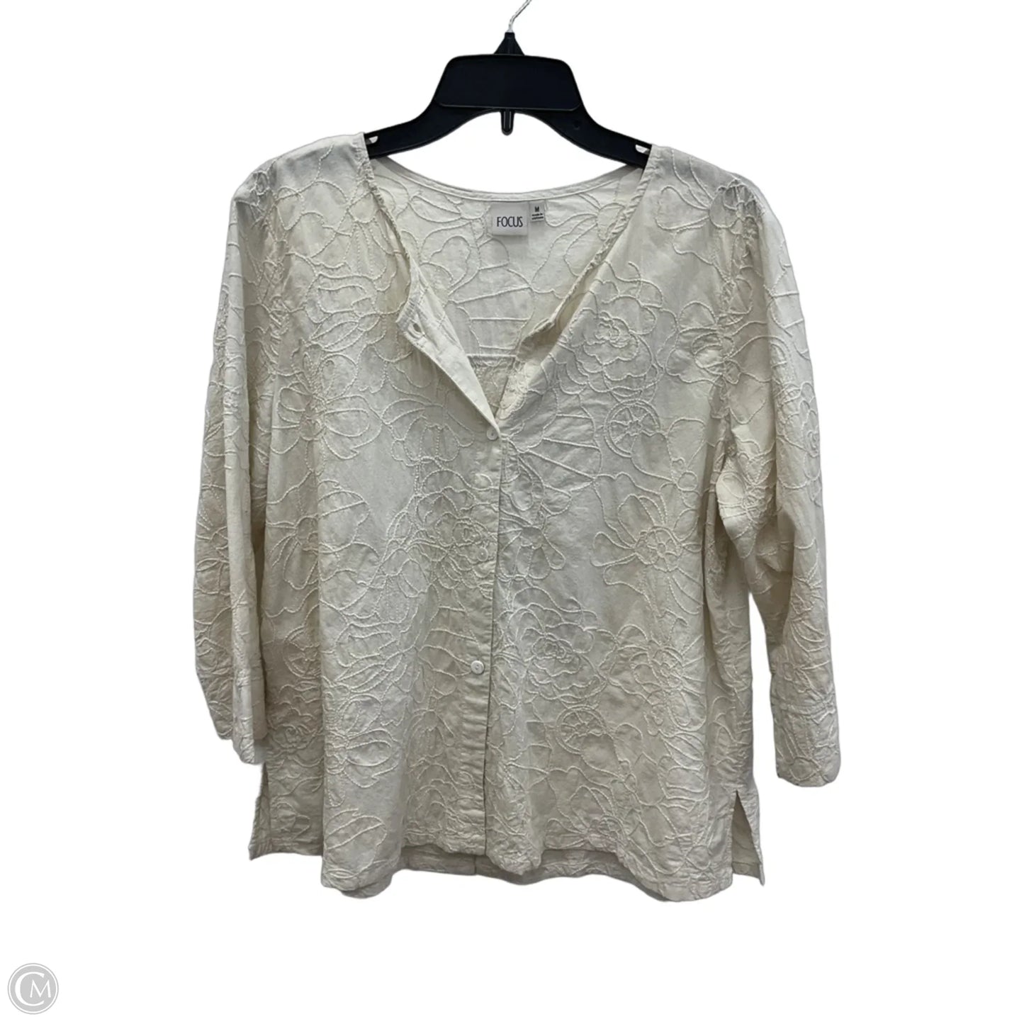 Blouse Long Sleeve By Focus In Cream, Size: M