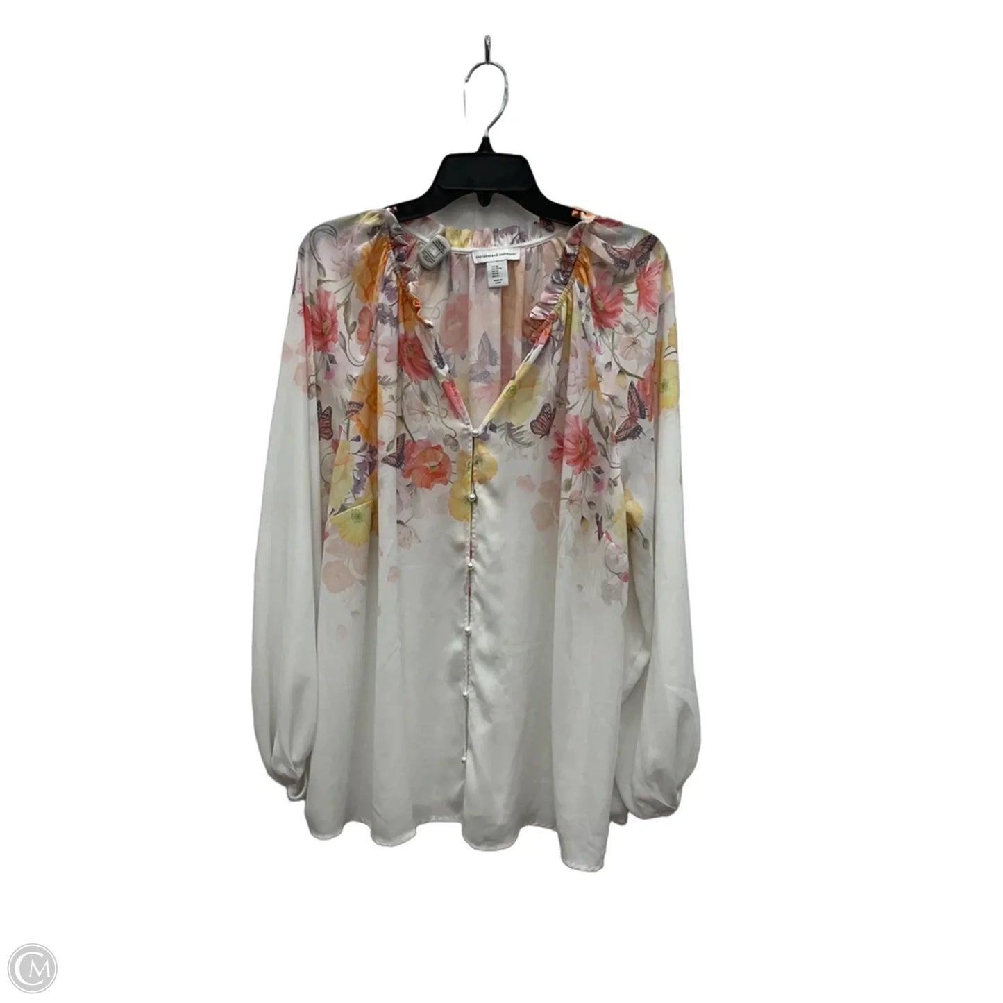 Top Long Sleeve By Cupcakes And Cashmere In Floral Print, Size: 1x
