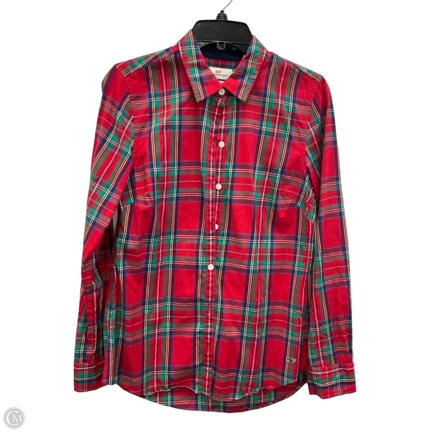 Blouse Long Sleeve By Vineyard Vines In Plaid Pattern, Size: M