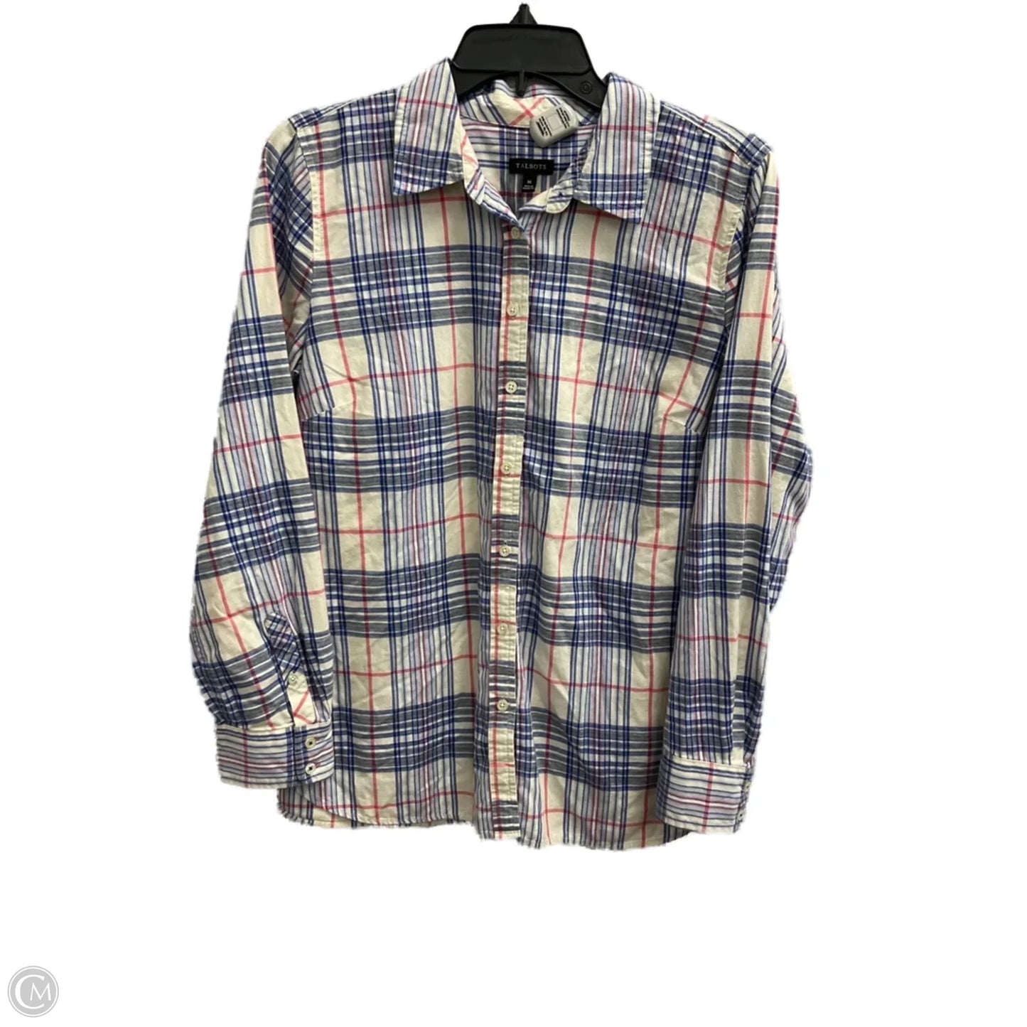 Blouse Long Sleeve By Talbots In Plaid Pattern, Size: M