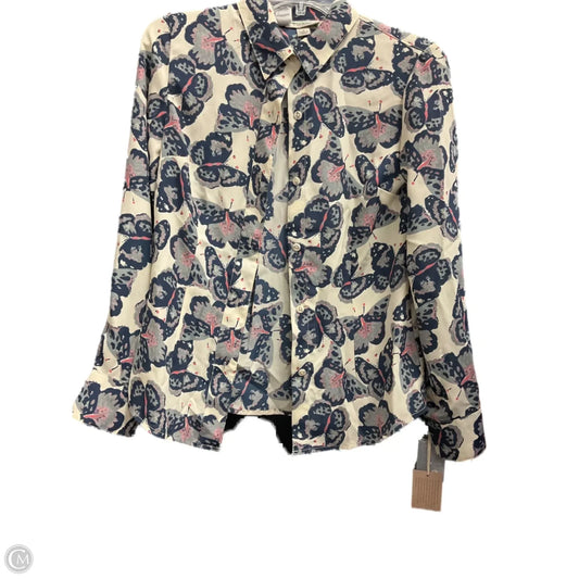 Blouse Long Sleeve By Tucker In Blue & Cream, Size: S