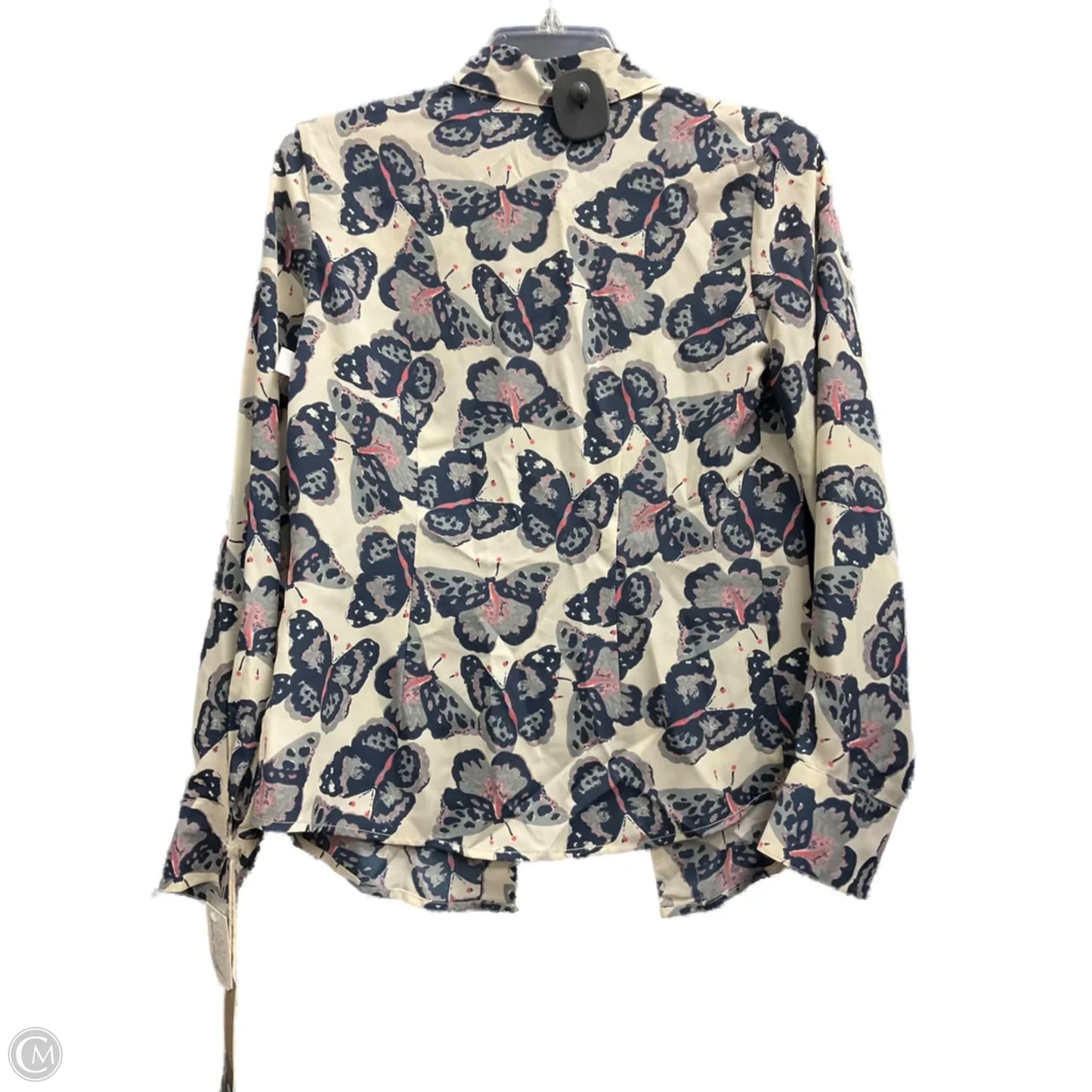 Blouse Long Sleeve By Tucker In Blue & Cream, Size: S